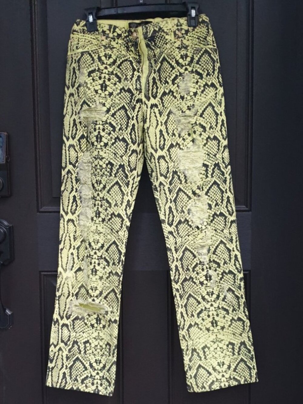 Versace Snake Skin Cotton Denim Pants Luxury Woman Jeans Yellow Black Size 27